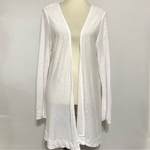 Tahari Luxe 100% Linen Resort Duster Cardigan White Open Front Size XL